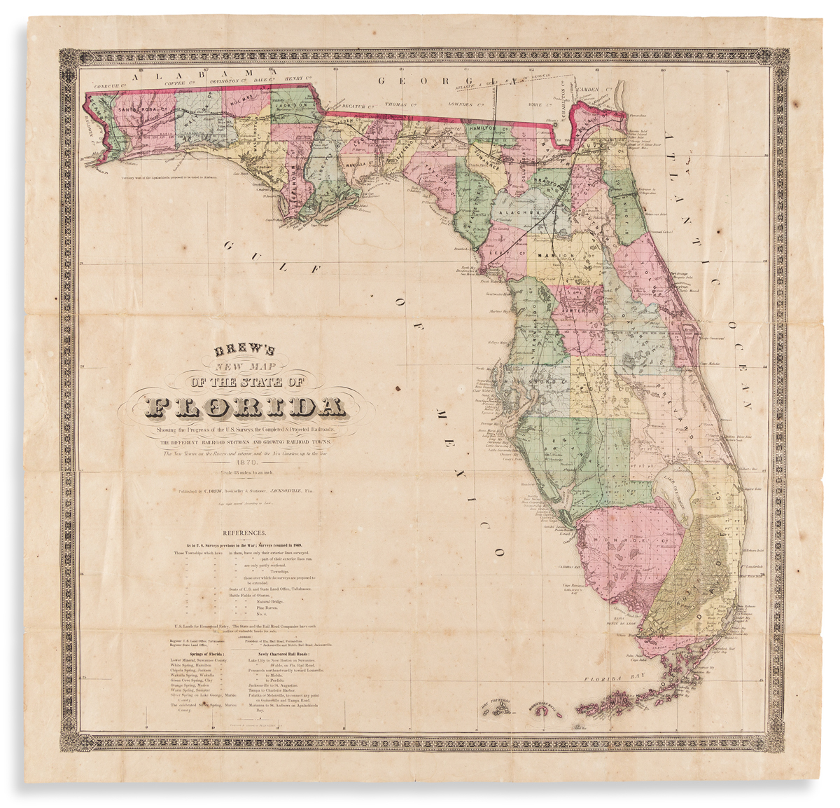 (FLORIDA.) Columbus Drew. Drews New Map of the State of Florida.
